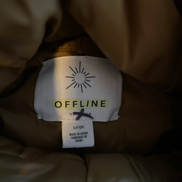 Offline by Aerie Puffer Jacket Mustard Faux Fur Bomber Ski Hooded Coat Womens S - Picture 3 of 5